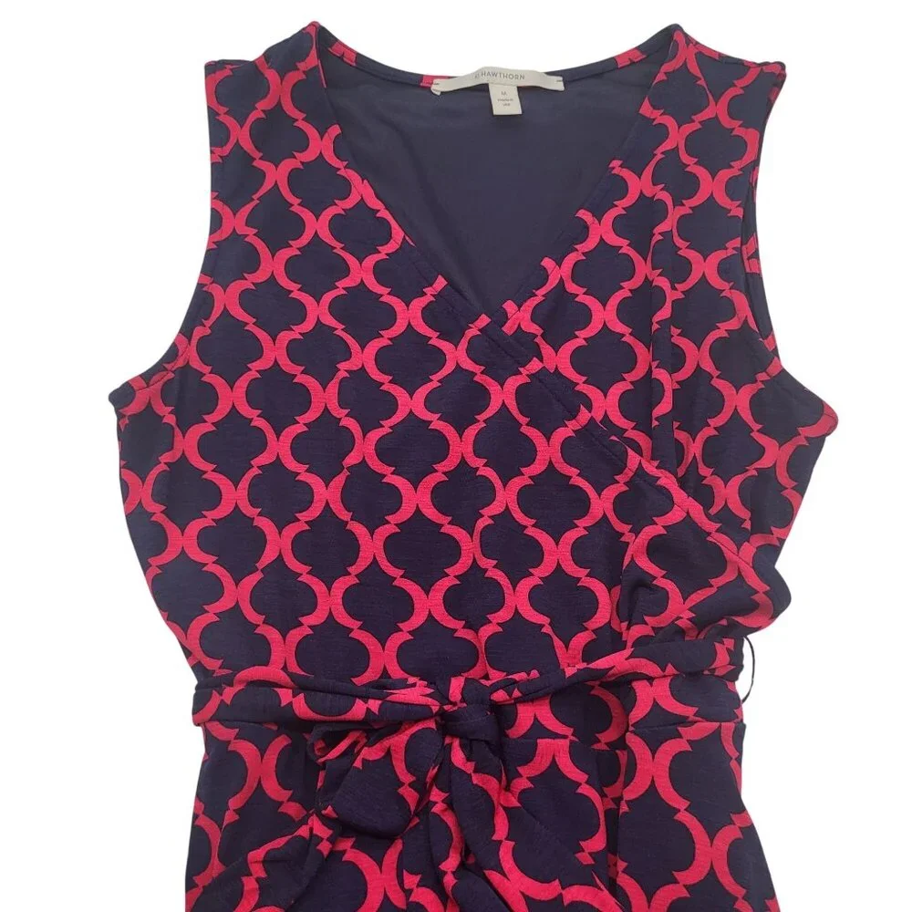 41Hawthorn Women's Medium Print Sleeveless Faux Wrap Dress Navy